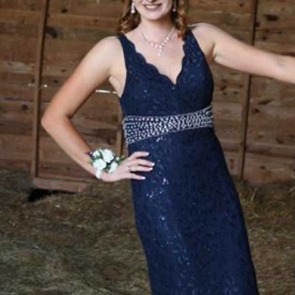 Beautiful Navy with Pearl Prom Dress